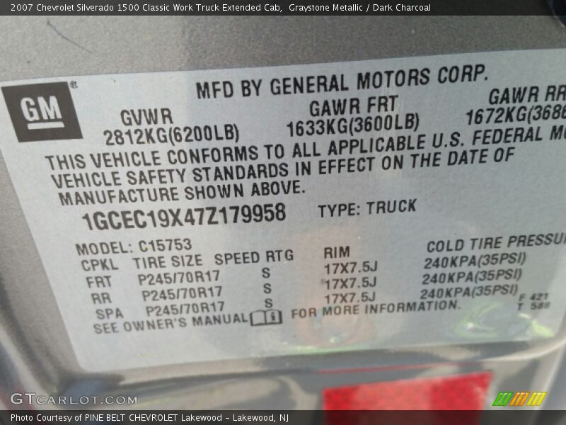 Graystone Metallic / Dark Charcoal 2007 Chevrolet Silverado 1500 Classic Work Truck Extended Cab