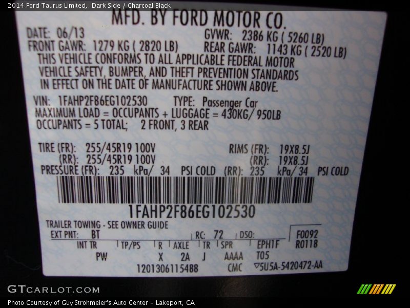 Dark Side / Charcoal Black 2014 Ford Taurus Limited