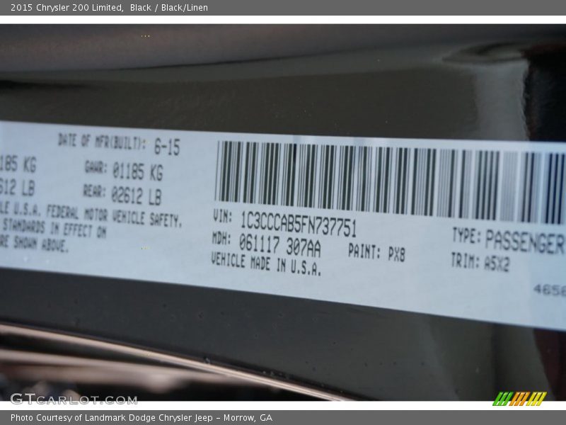 Black / Black/Linen 2015 Chrysler 200 Limited