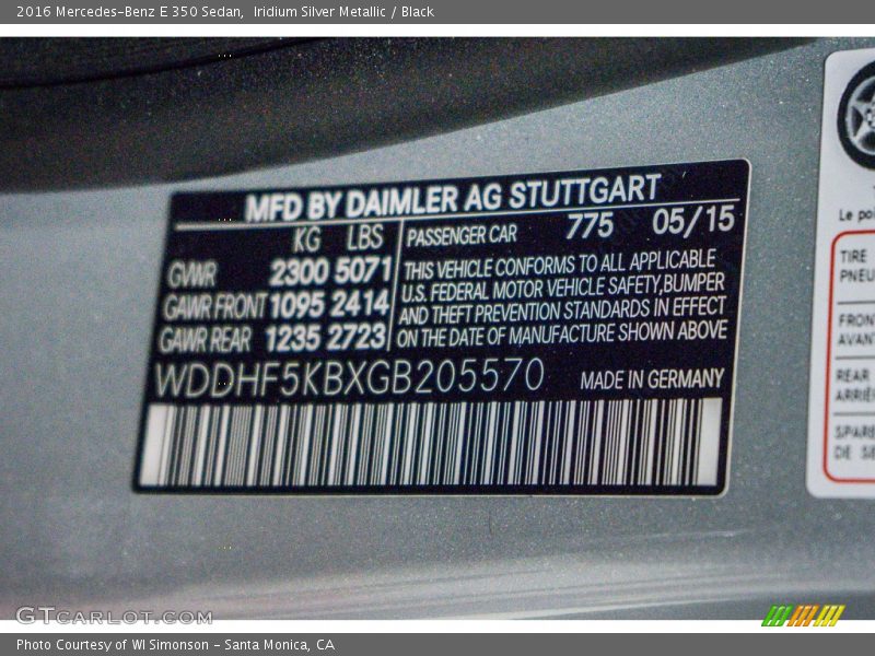 Iridium Silver Metallic / Black 2016 Mercedes-Benz E 350 Sedan