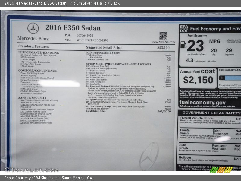 Iridium Silver Metallic / Black 2016 Mercedes-Benz E 350 Sedan