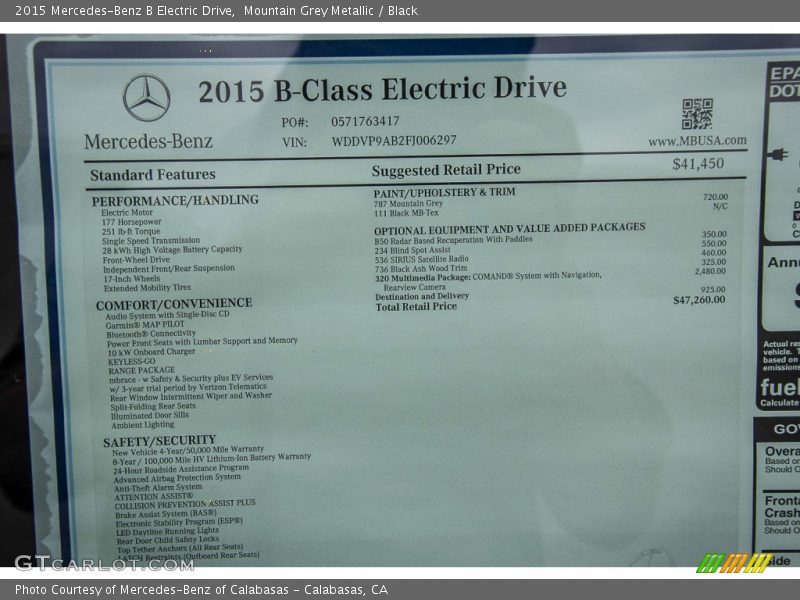 Mountain Grey Metallic / Black 2015 Mercedes-Benz B Electric Drive