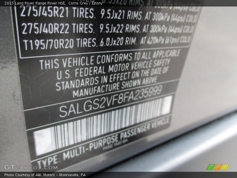 Corris Grey / Ebony 2015 Land Rover Range Rover HSE