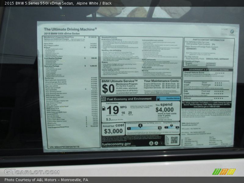 Alpine White / Black 2015 BMW 5 Series 550i xDrive Sedan