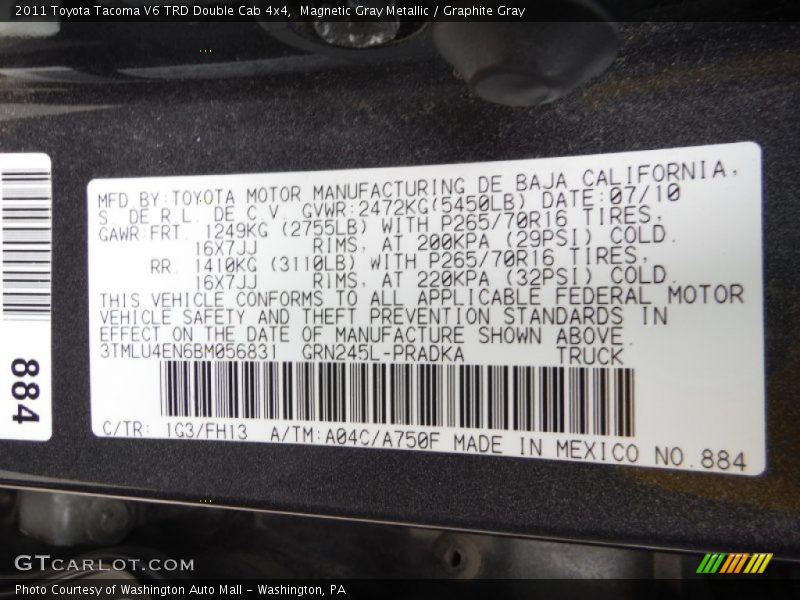 Magnetic Gray Metallic / Graphite Gray 2011 Toyota Tacoma V6 TRD Double Cab 4x4