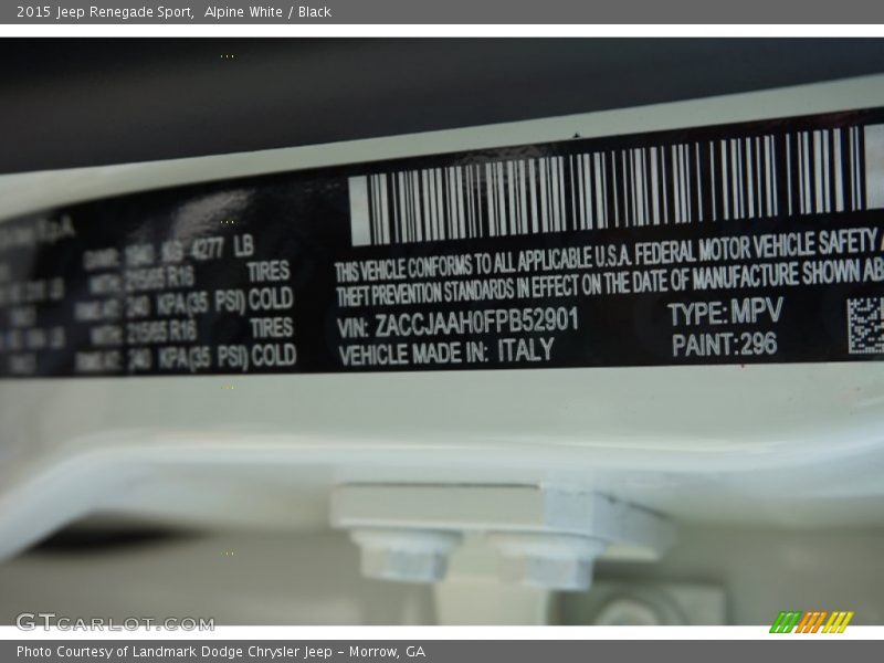 2015 Renegade Sport Alpine White Color Code 296