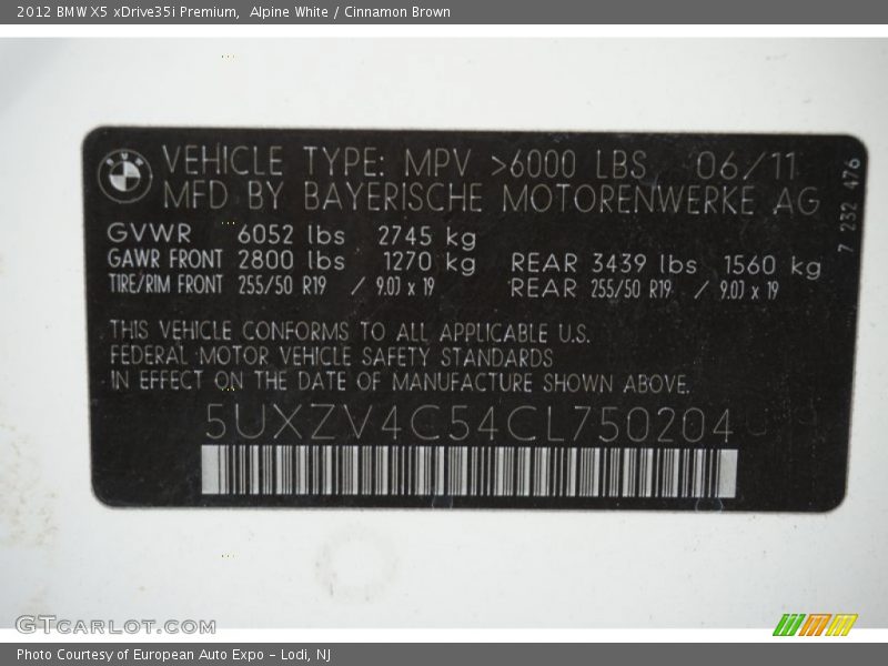 Alpine White / Cinnamon Brown 2012 BMW X5 xDrive35i Premium