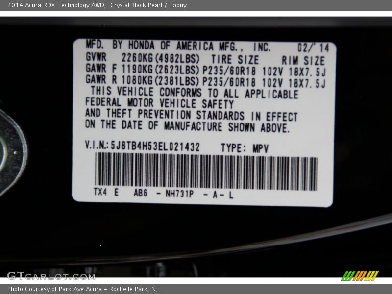 Crystal Black Pearl / Ebony 2014 Acura RDX Technology AWD