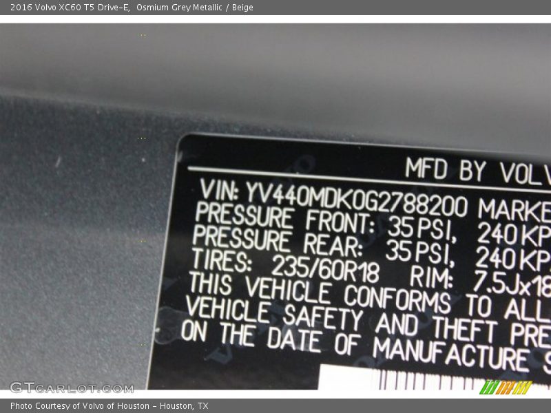 Osmium Grey Metallic / Beige 2016 Volvo XC60 T5 Drive-E