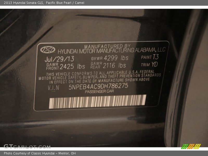 Pacific Blue Pearl / Camel 2013 Hyundai Sonata GLS