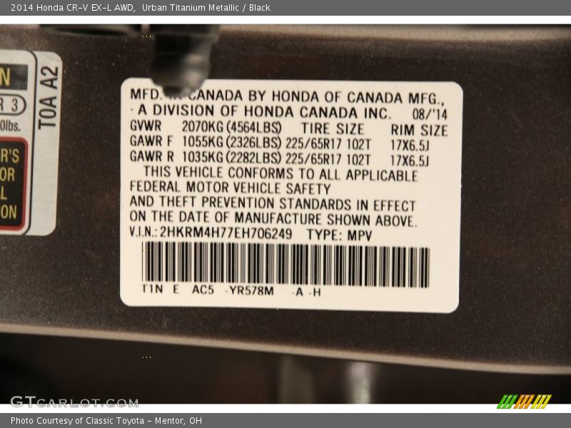 Urban Titanium Metallic / Black 2014 Honda CR-V EX-L AWD