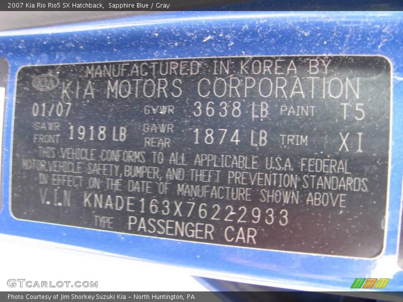 Sapphire Blue / Gray 2007 Kia Rio Rio5 SX Hatchback