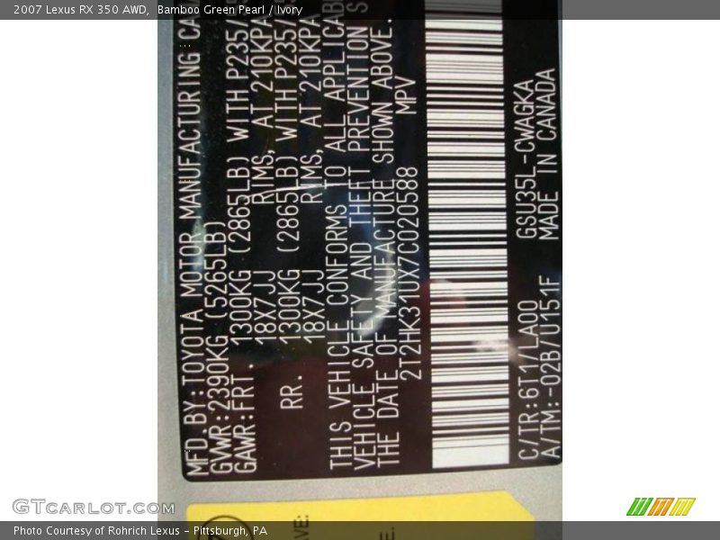 Bamboo Green Pearl / Ivory 2007 Lexus RX 350 AWD