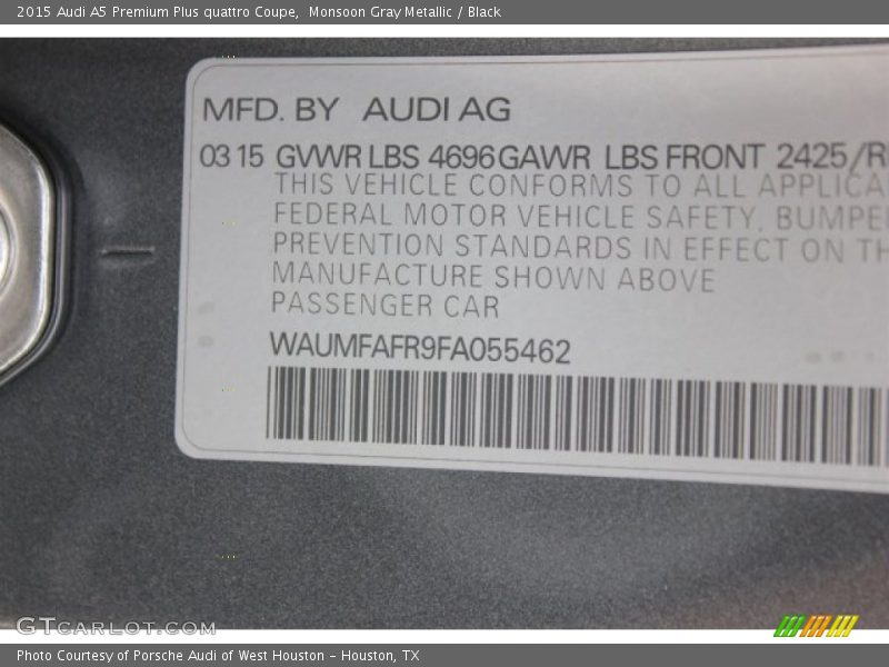Monsoon Gray Metallic / Black 2015 Audi A5 Premium Plus quattro Coupe