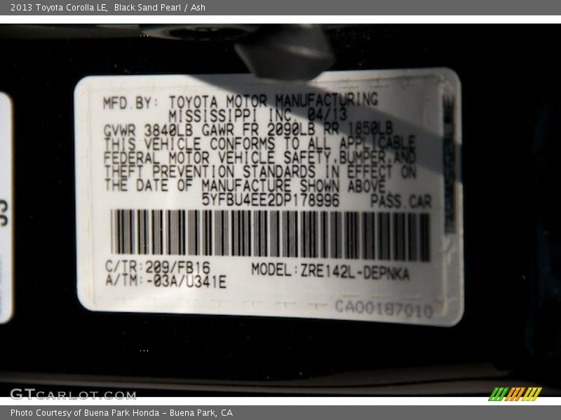 Black Sand Pearl / Ash 2013 Toyota Corolla LE