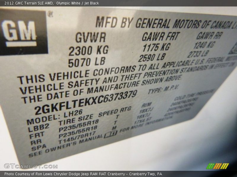 Olympic White / Jet Black 2012 GMC Terrain SLE AWD