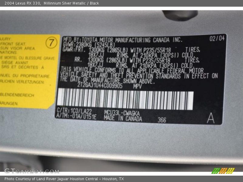 Millinnium Silver Metallic / Black 2004 Lexus RX 330