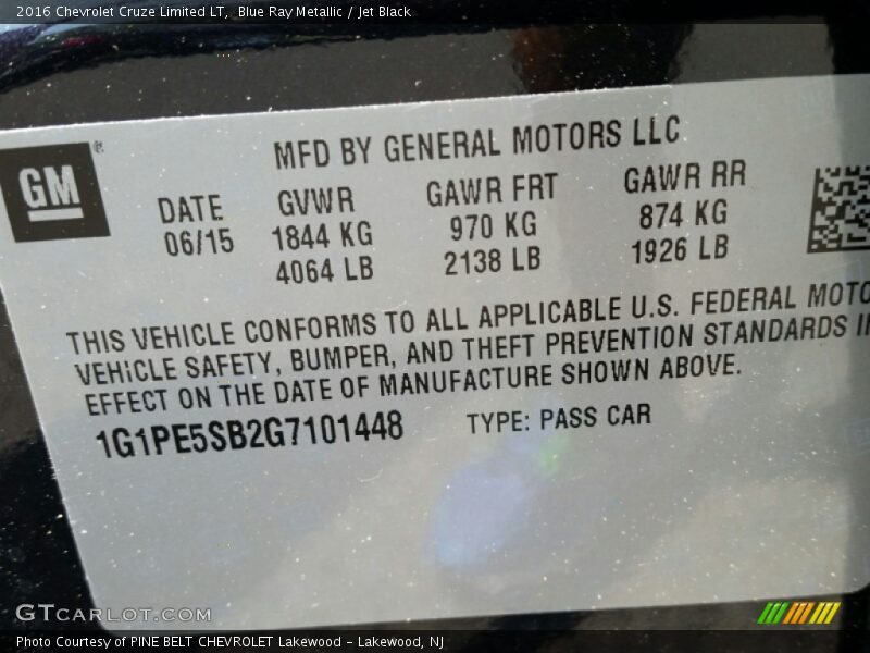 Blue Ray Metallic / Jet Black 2016 Chevrolet Cruze Limited LT