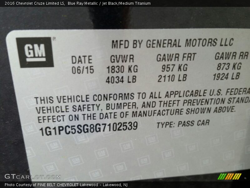 Blue Ray Metallic / Jet Black/Medium Titanium 2016 Chevrolet Cruze Limited LS