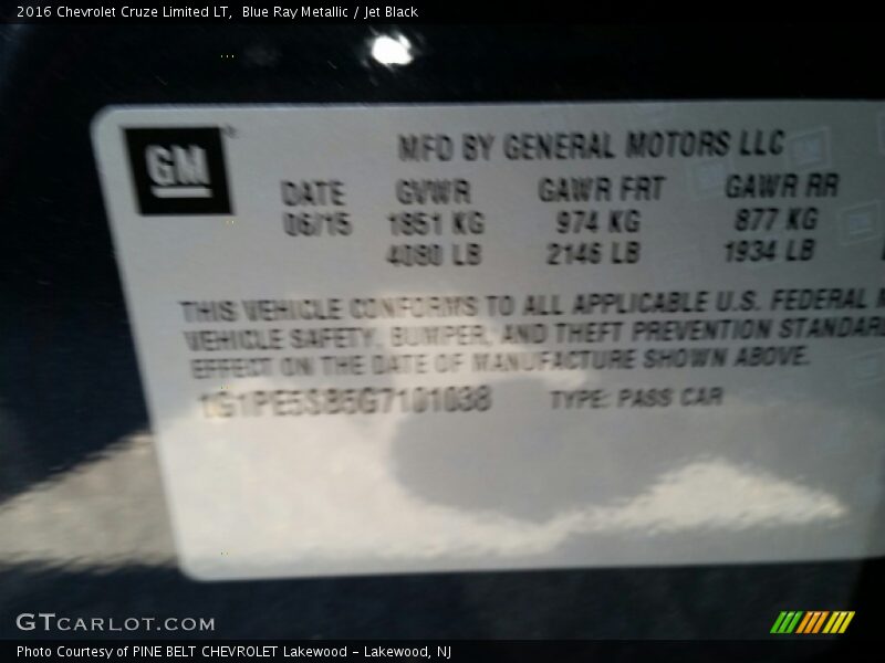 Blue Ray Metallic / Jet Black 2016 Chevrolet Cruze Limited LT