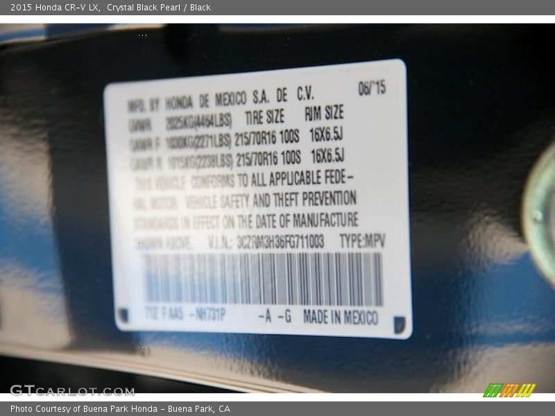 Crystal Black Pearl / Black 2015 Honda CR-V LX
