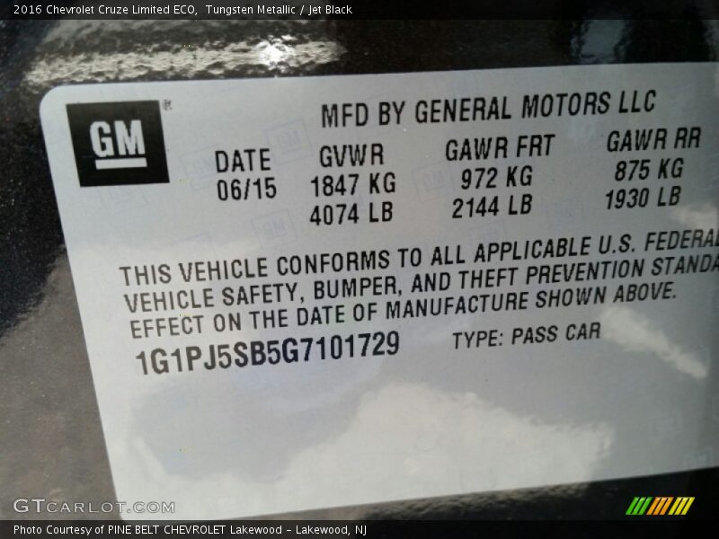 Tungsten Metallic / Jet Black 2016 Chevrolet Cruze Limited ECO
