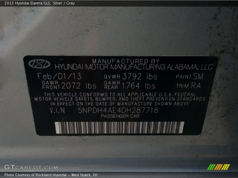 Silver / Gray 2013 Hyundai Elantra GLS