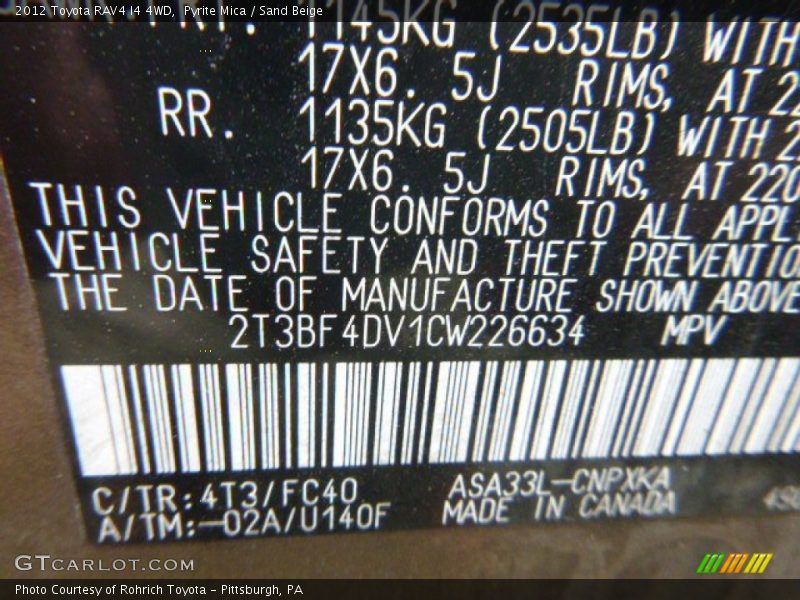 Pyrite Mica / Sand Beige 2012 Toyota RAV4 I4 4WD