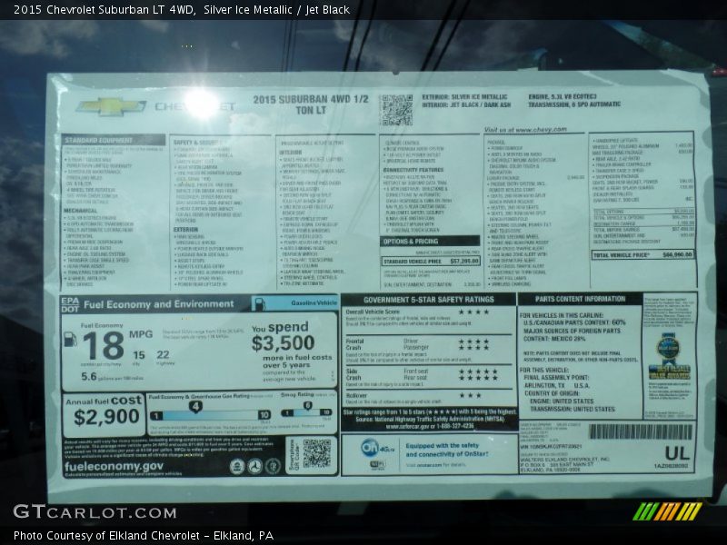 Silver Ice Metallic / Jet Black 2015 Chevrolet Suburban LT 4WD