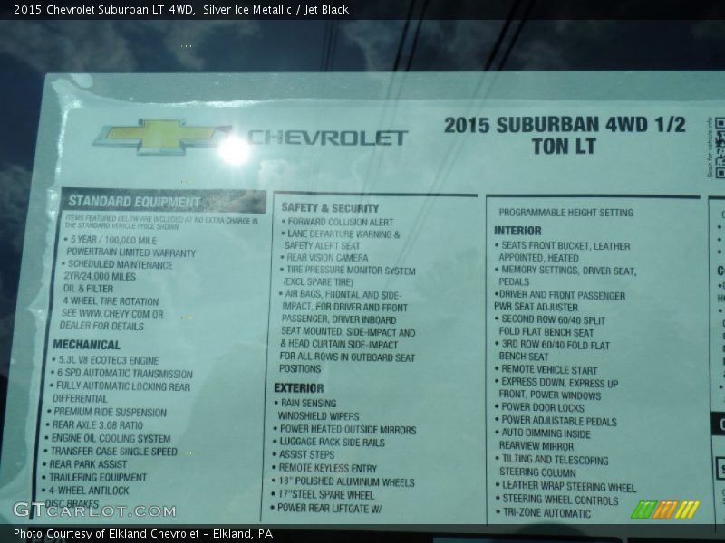 Silver Ice Metallic / Jet Black 2015 Chevrolet Suburban LT 4WD