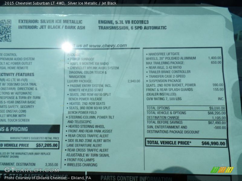 Silver Ice Metallic / Jet Black 2015 Chevrolet Suburban LT 4WD