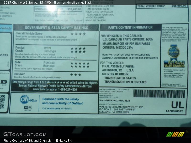 Silver Ice Metallic / Jet Black 2015 Chevrolet Suburban LT 4WD