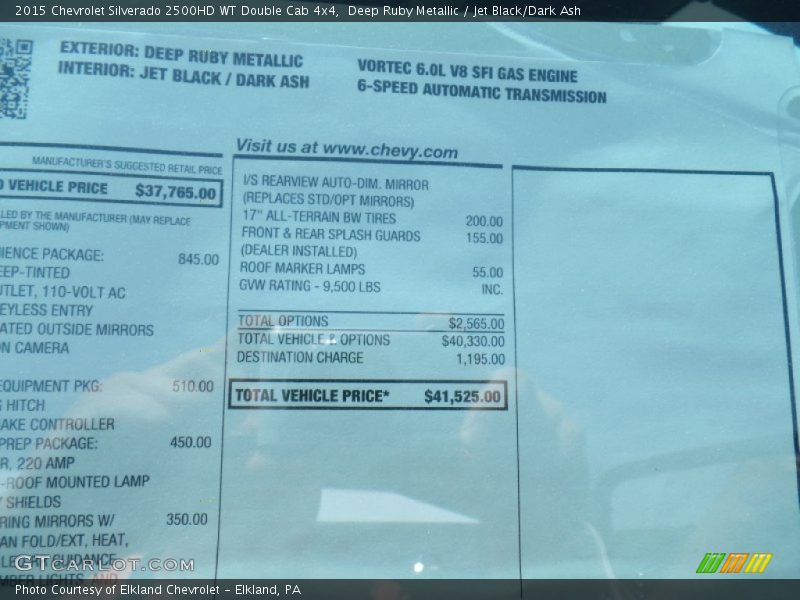 Deep Ruby Metallic / Jet Black/Dark Ash 2015 Chevrolet Silverado 2500HD WT Double Cab 4x4