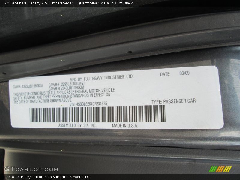 Quartz Silver Metallic / Off Black 2009 Subaru Legacy 2.5i Limited Sedan
