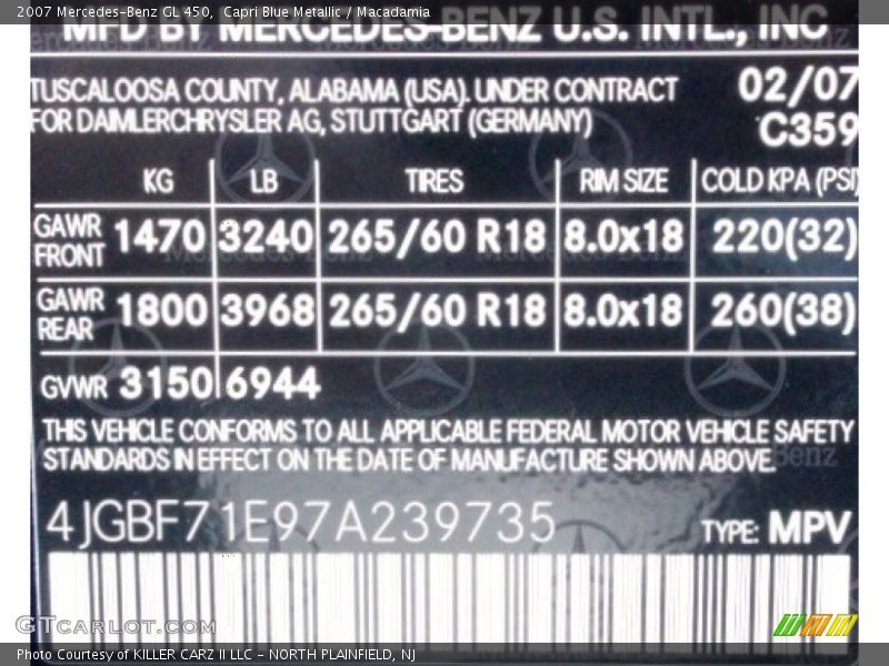 Capri Blue Metallic / Macadamia 2007 Mercedes-Benz GL 450