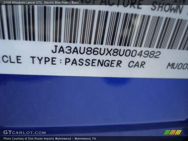 Electric Blue Pearl / Black 2008 Mitsubishi Lancer GTS