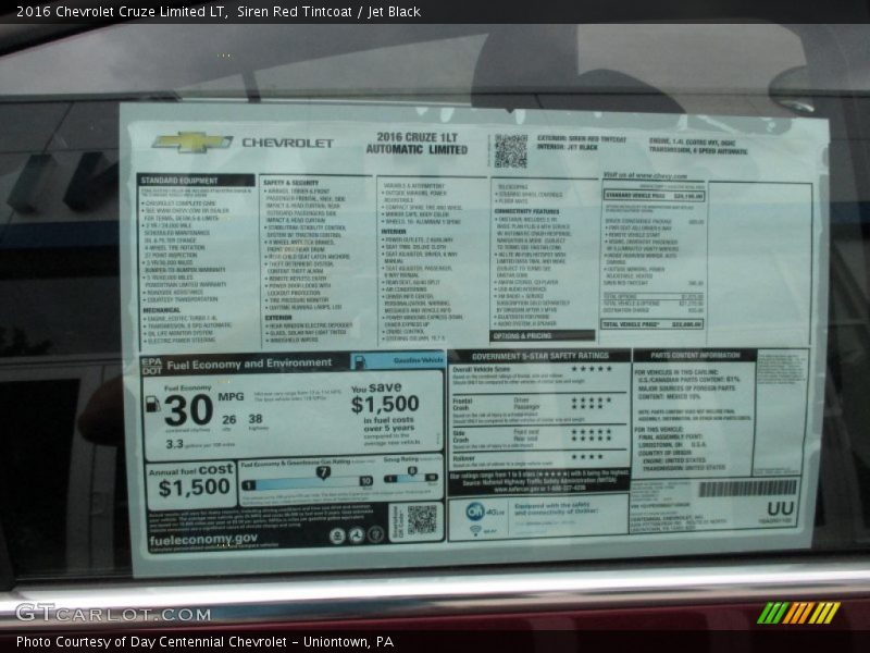  2016 Cruze Limited LT Window Sticker