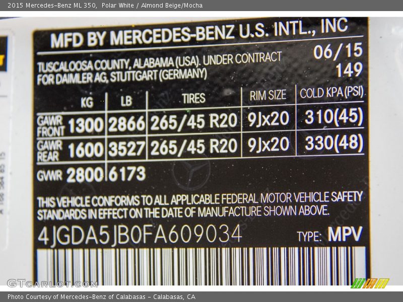 Polar White / Almond Beige/Mocha 2015 Mercedes-Benz ML 350