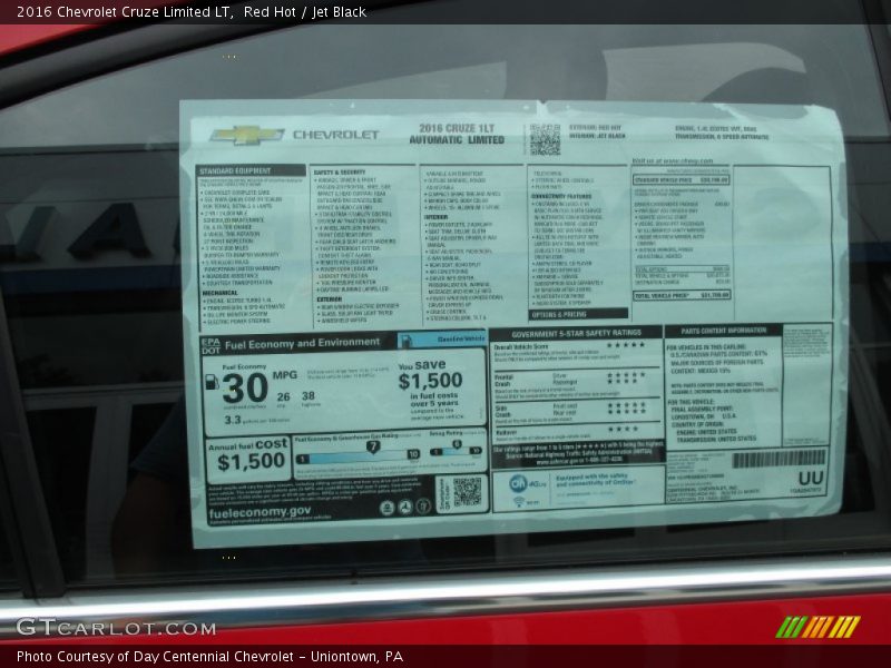  2016 Cruze Limited LT Window Sticker