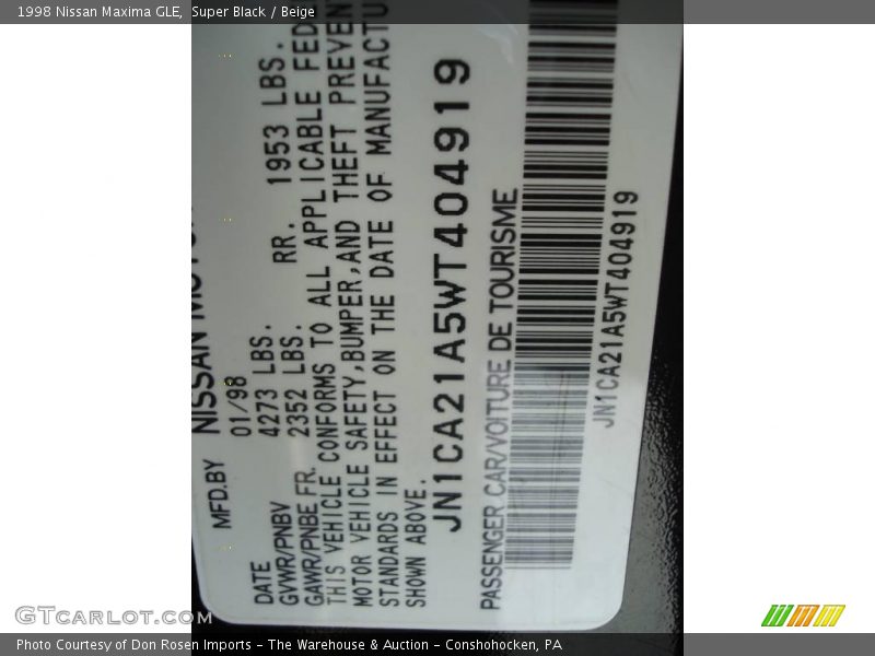 Super Black / Beige 1998 Nissan Maxima GLE
