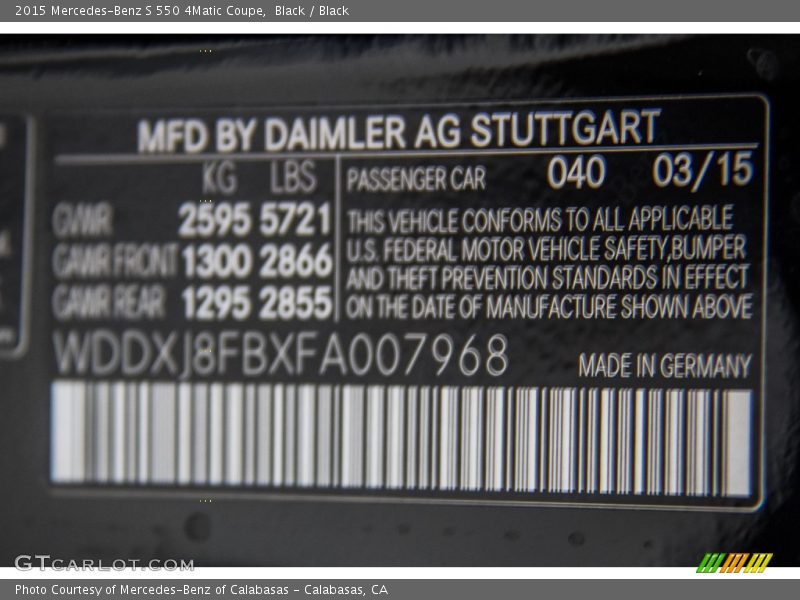 Black / Black 2015 Mercedes-Benz S 550 4Matic Coupe