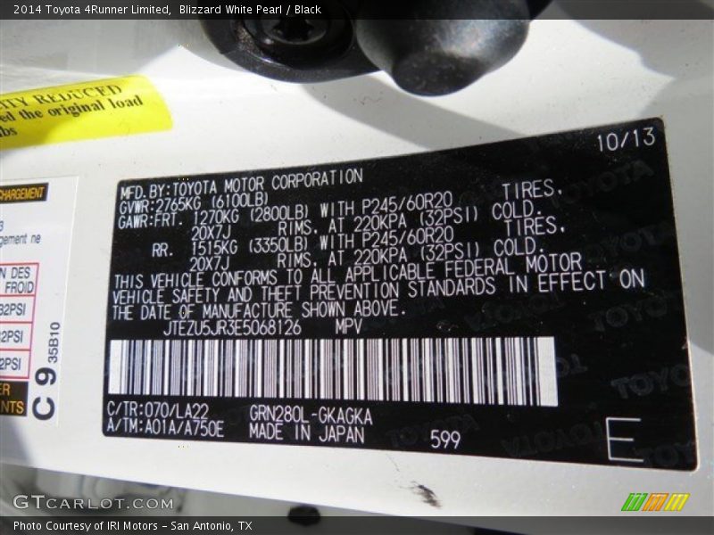 Blizzard White Pearl / Black 2014 Toyota 4Runner Limited