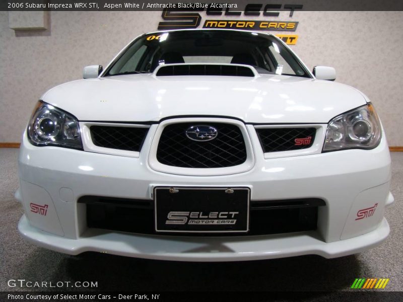 Aspen White / Anthracite Black/Blue Alcantara 2006 Subaru Impreza WRX STi