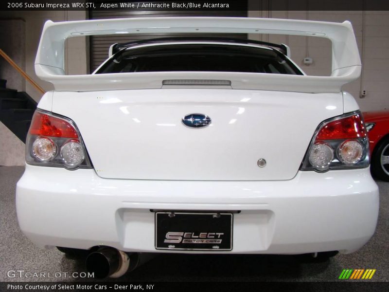 Aspen White / Anthracite Black/Blue Alcantara 2006 Subaru Impreza WRX STi