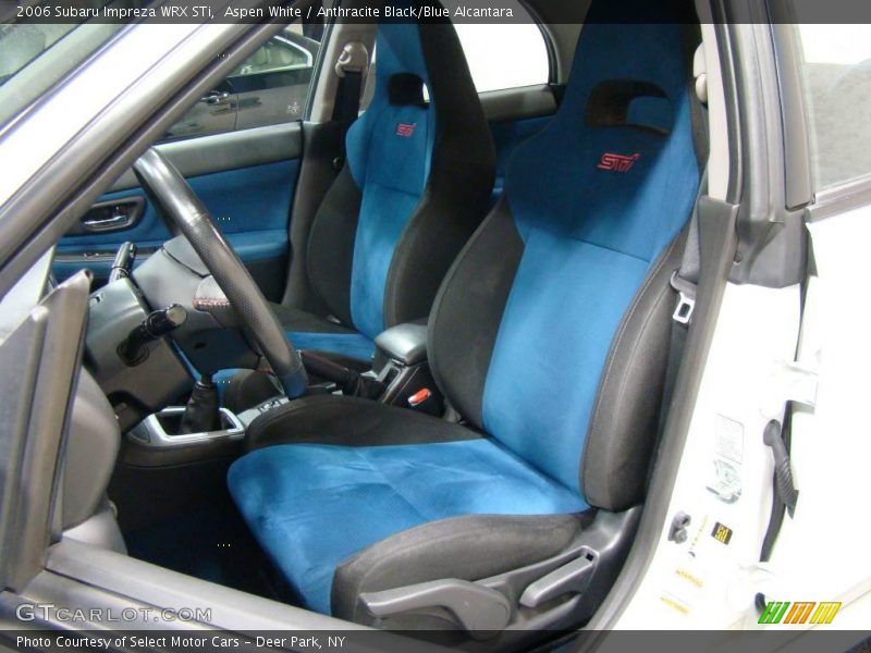 Aspen White / Anthracite Black/Blue Alcantara 2006 Subaru Impreza WRX STi