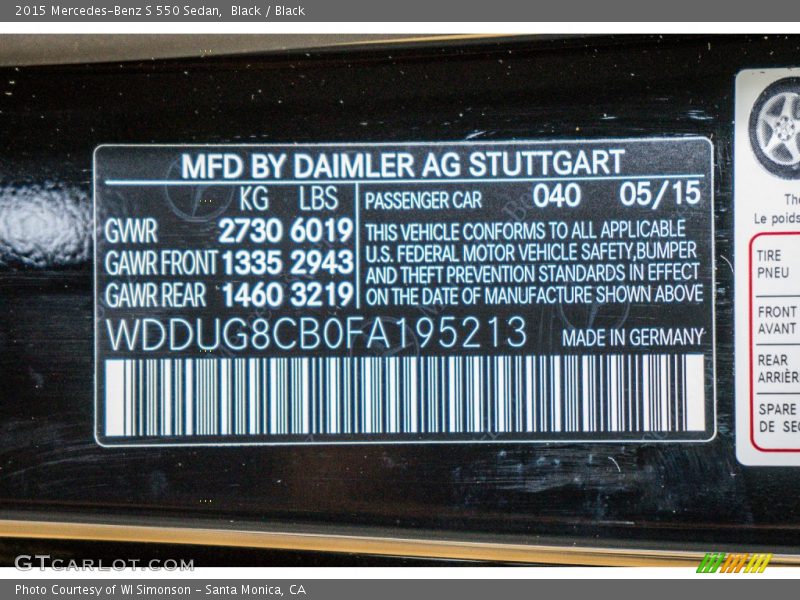 Black / Black 2015 Mercedes-Benz S 550 Sedan
