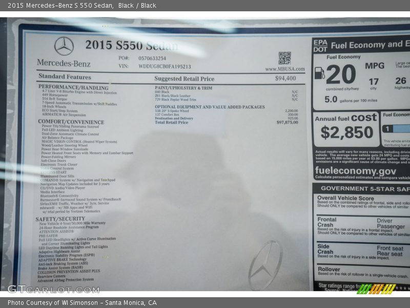 Black / Black 2015 Mercedes-Benz S 550 Sedan