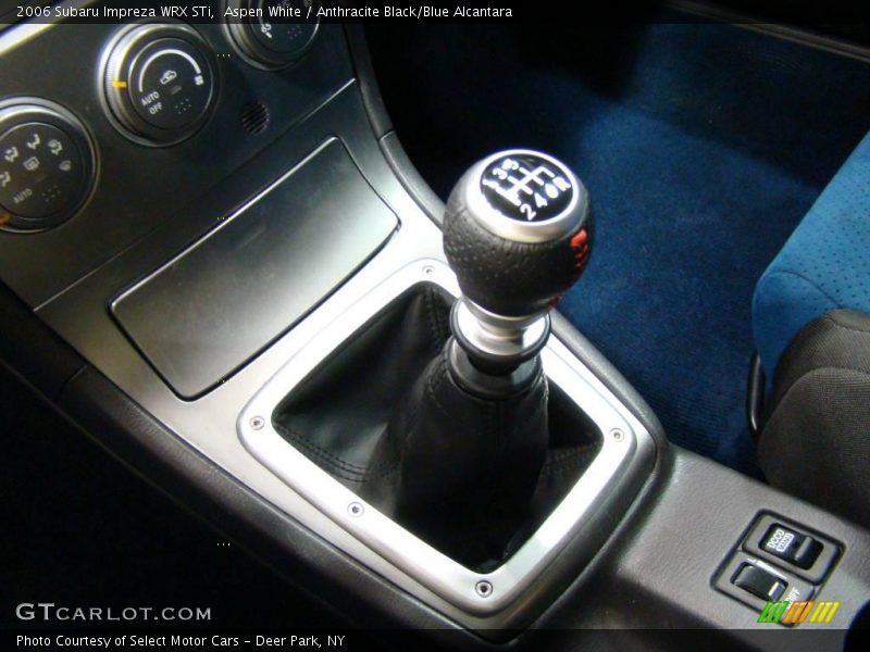Aspen White / Anthracite Black/Blue Alcantara 2006 Subaru Impreza WRX STi