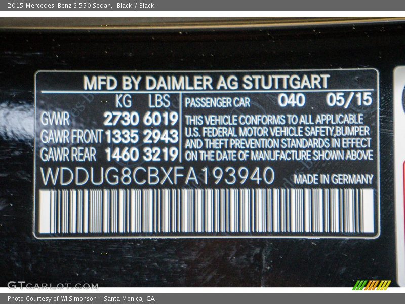Black / Black 2015 Mercedes-Benz S 550 Sedan