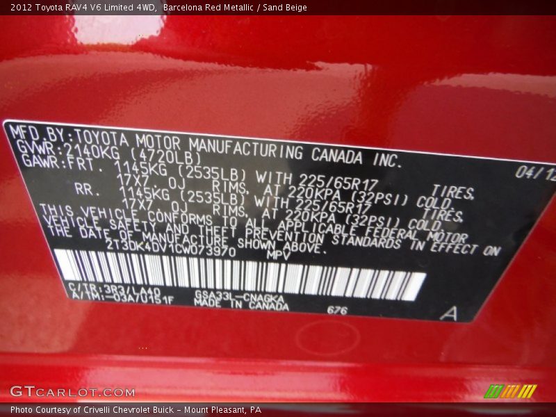 Barcelona Red Metallic / Sand Beige 2012 Toyota RAV4 V6 Limited 4WD